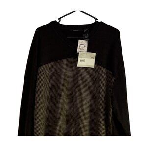 Claiborne Mens XXL Brown Sweater Houndstooth Pattern V-Neck NWT Gift